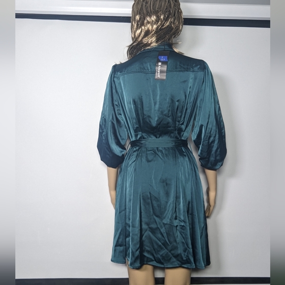 NEW Allegra K Belted Satin Dress Sz small green - Picture 2 of 3